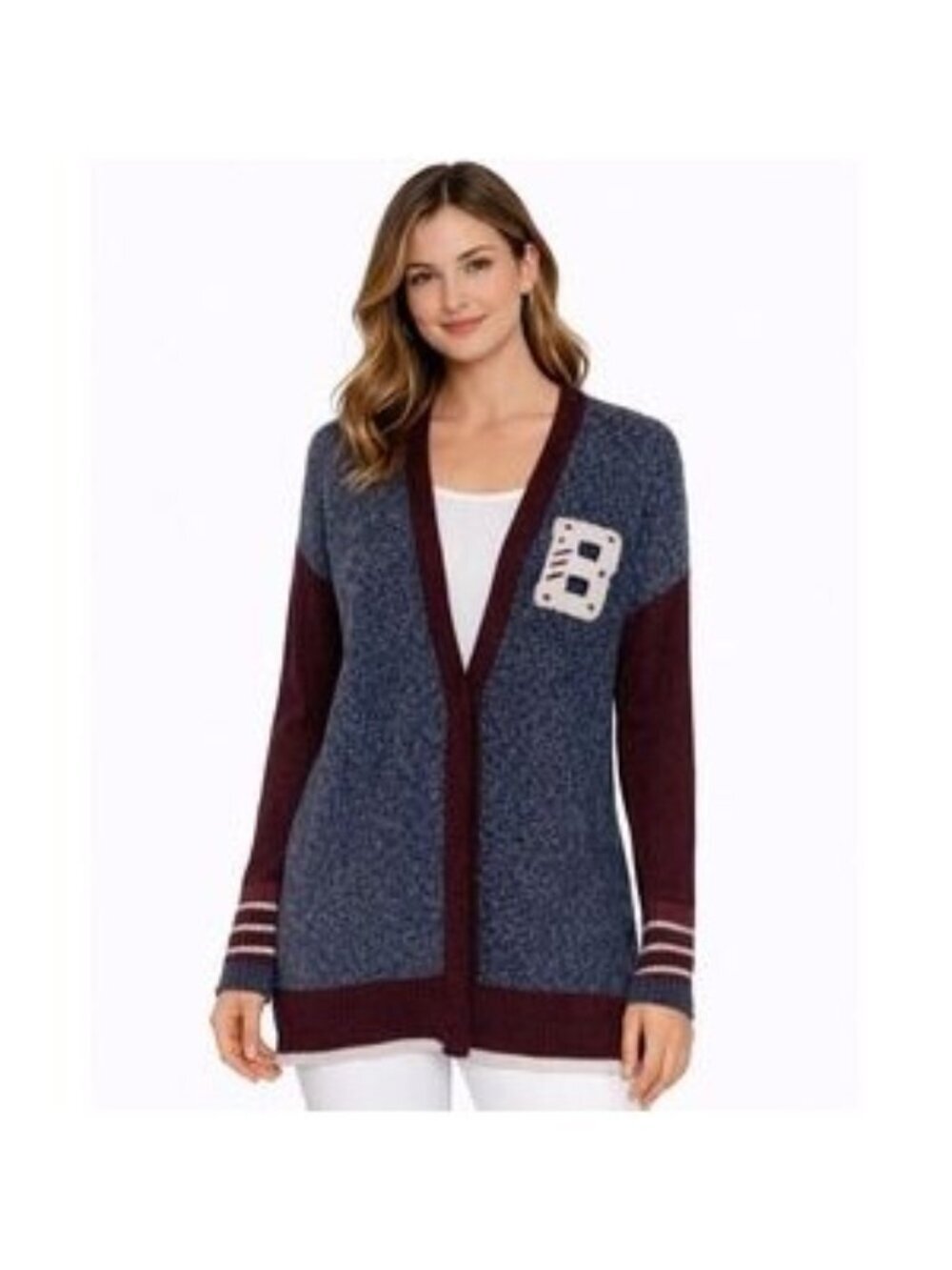Mossimo Supply Co Varsity B V-Neck Sweater Size XS Navy Blue Red White Preppy